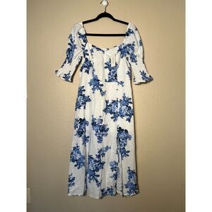 NWT Francesca's Mi Ami Linen Blend Floral Smocked Midi Dress Large